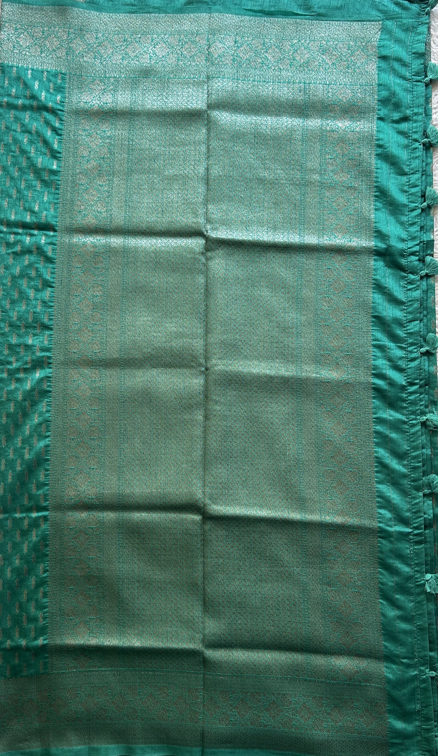 Semi Raw Silk Saree Rama Blue Colored Elegantly paired with a Silver Zari Border. - Sampradaya Designer Studio