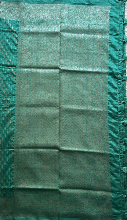 Semi Raw Silk Saree Rama Blue Colored Elegantly paired with a Silver Zari Border. - Sampradaya Designer Studio