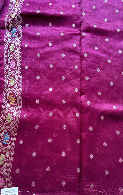 Banarasi Tussar Georgette Allover Saree Burgundy Colored Exquisite Zari Border. - Sampradaya Designer Studio
