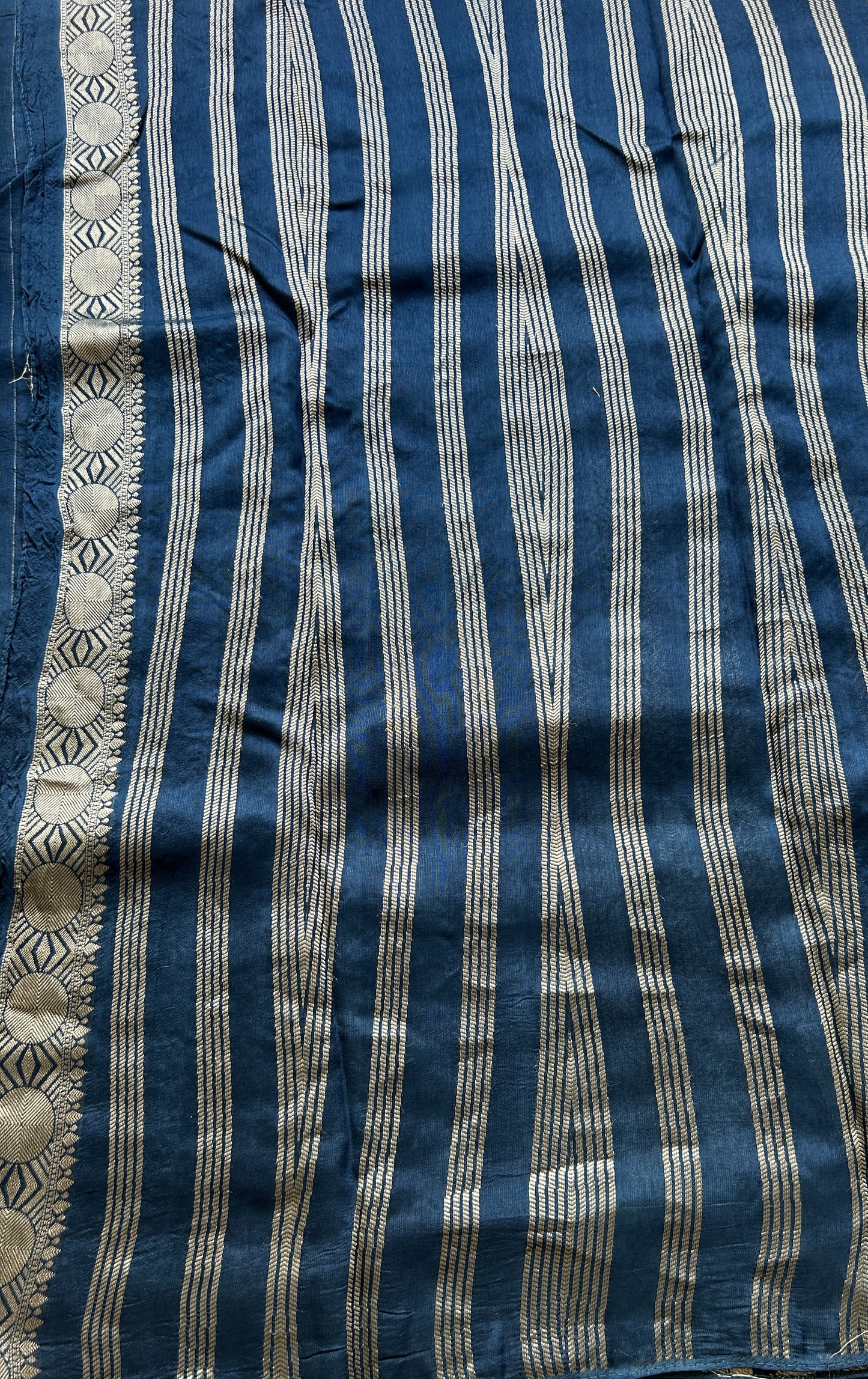 Banarasi Tussar Georgette Allover Saree Peacock Blue Colored Exquisite Zari Border. - Sampradaya Designer Studio