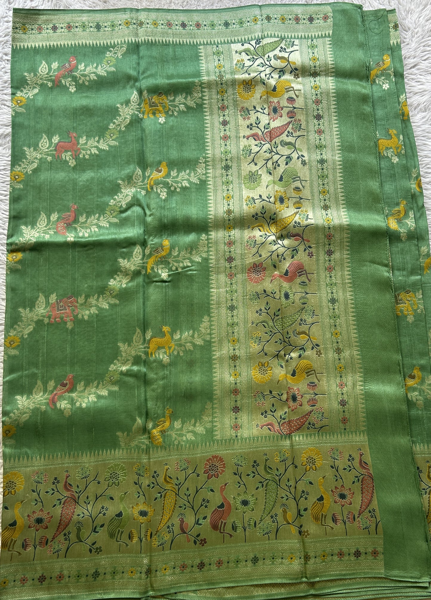 Banarasi Tussar Georgette Allover Saree Sea Green Colored Paired with a Zari Border. - Sampradaya Designer Studio