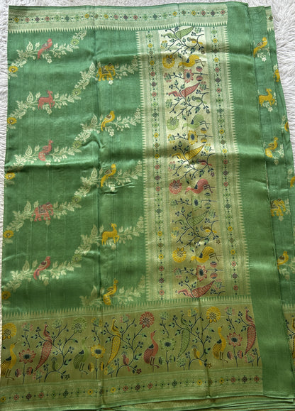 Banarasi Tussar Georgette Allover Saree Sea Green Colored Paired with a Zari Border. - Sampradaya Designer Studio