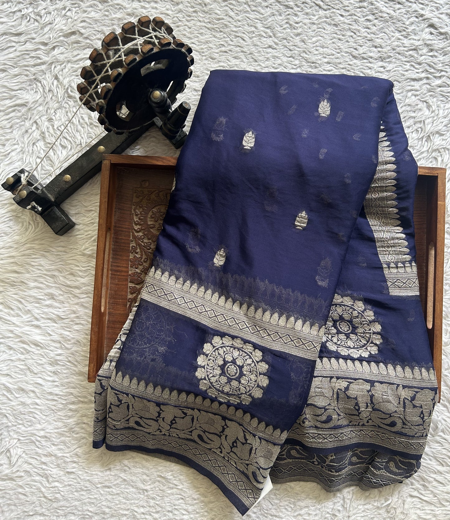 Semi Georgette Saree Pink Colored Elegantly Paired with Silver Zari Border. (Copy) - Sampradaya Designer Studio