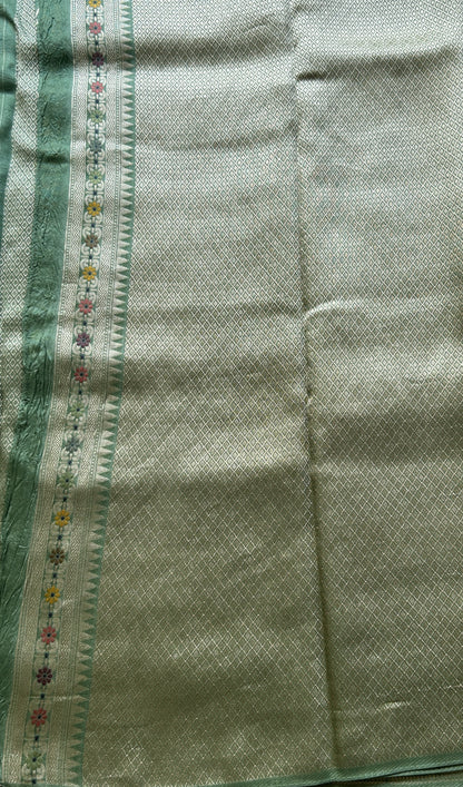 Banarasi Tussar Georgette Allover Saree Sea Green Colored Paired with a Zari Border. - Sampradaya Designer Studio