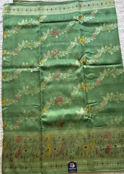 Banarasi Tussar Georgette Allover Saree Sea Green Colored Paired with a Zari Border. - Sampradaya Designer Studio