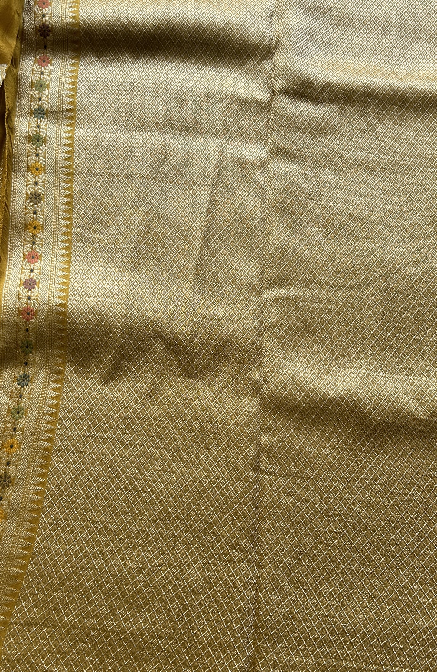 Banarasi Tussar Georgette Allover Saree Mustard Colored Paired with a Zari Border. - Sampradaya Designer Studio