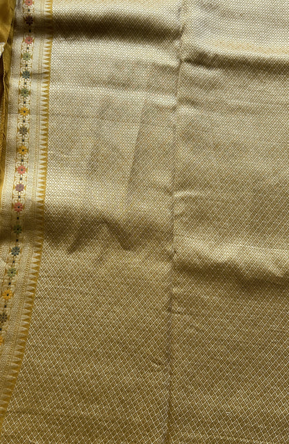 Banarasi Tussar Georgette Allover Saree Mustard Colored Paired with a Zari Border. - Sampradaya Designer Studio