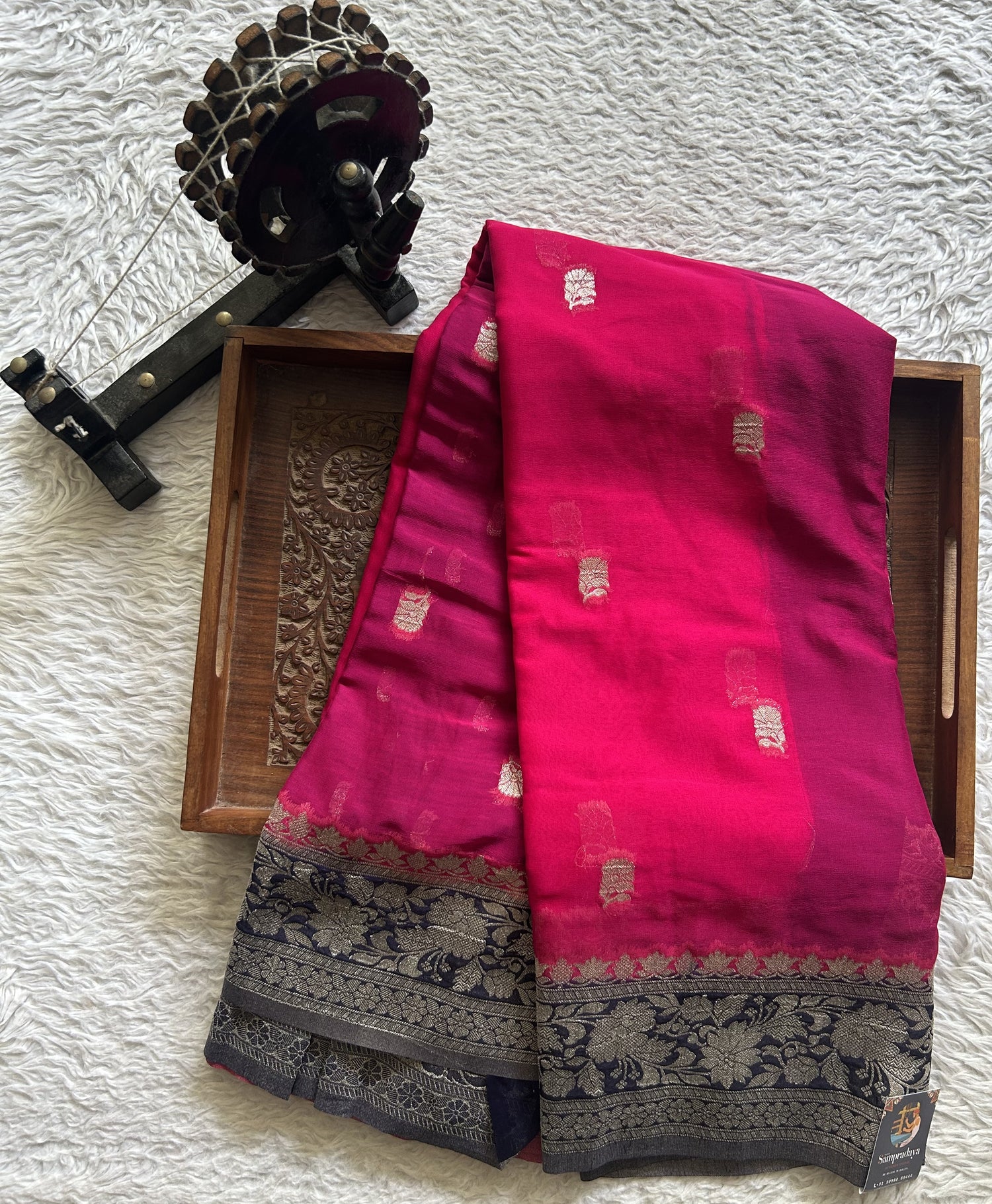 Semi Georgette Saree Pink Colored Elegantly Paired with Silver Zari Border. - Sampradaya Designer Studio