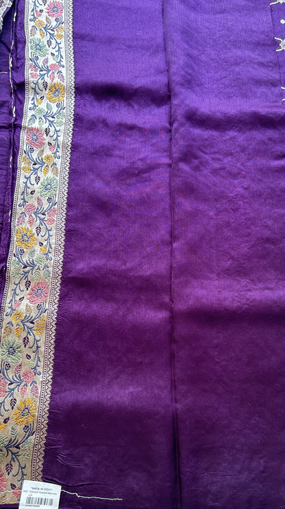 Banarasi Tussar Georgette Allover Saree Dark Purple Colored Paired with a Zari Border. - Sampradaya Designer Studio