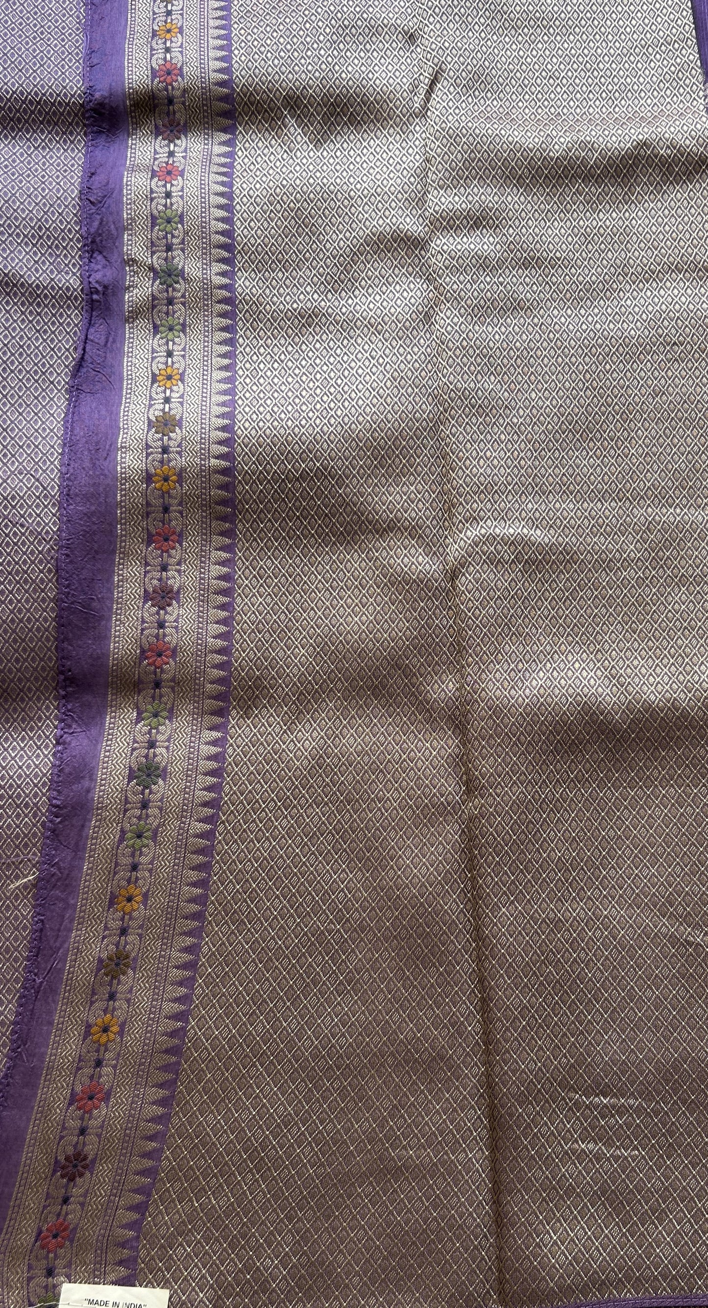 Banarasi Tussar Georgette Allover Saree Lilac Colored Paired with a Zari Border. - Sampradaya Designer Studio