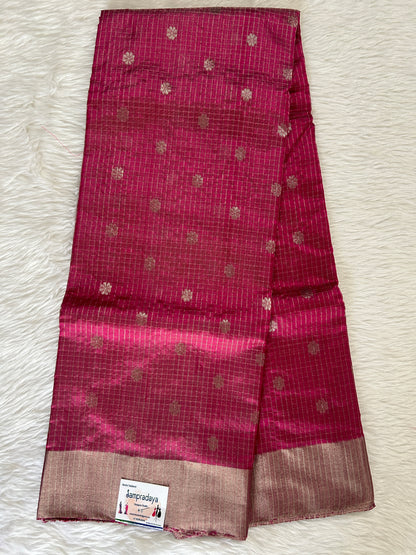 Chanderi Pattu Saree Dusty Rose colored saree complemented with a Silver Zari border - Sampradaya Designer Studio