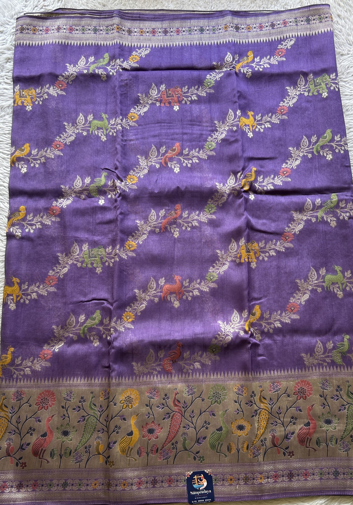Banarasi Tussar Georgette Allover Saree Lilac Colored Paired with a Zari Border. - Sampradaya Designer Studio