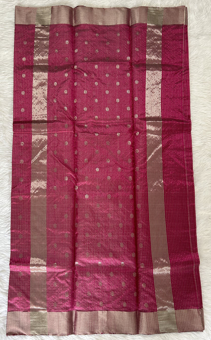 Chanderi Pattu Saree Dusty Rose colored saree complemented with a Silver Zari border - Sampradaya Designer Studio