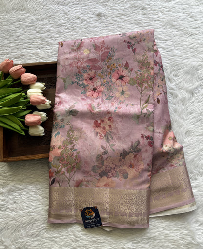 Semi Raw Silk Saree Lavender Colored Complemented with a Zari Border. - Sampradaya Designer Studio