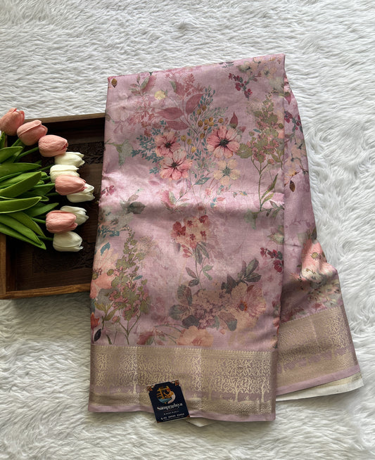Semi Raw Silk Saree Lavender Colored Complemented with a Zari Border. - Sampradaya Designer Studio
