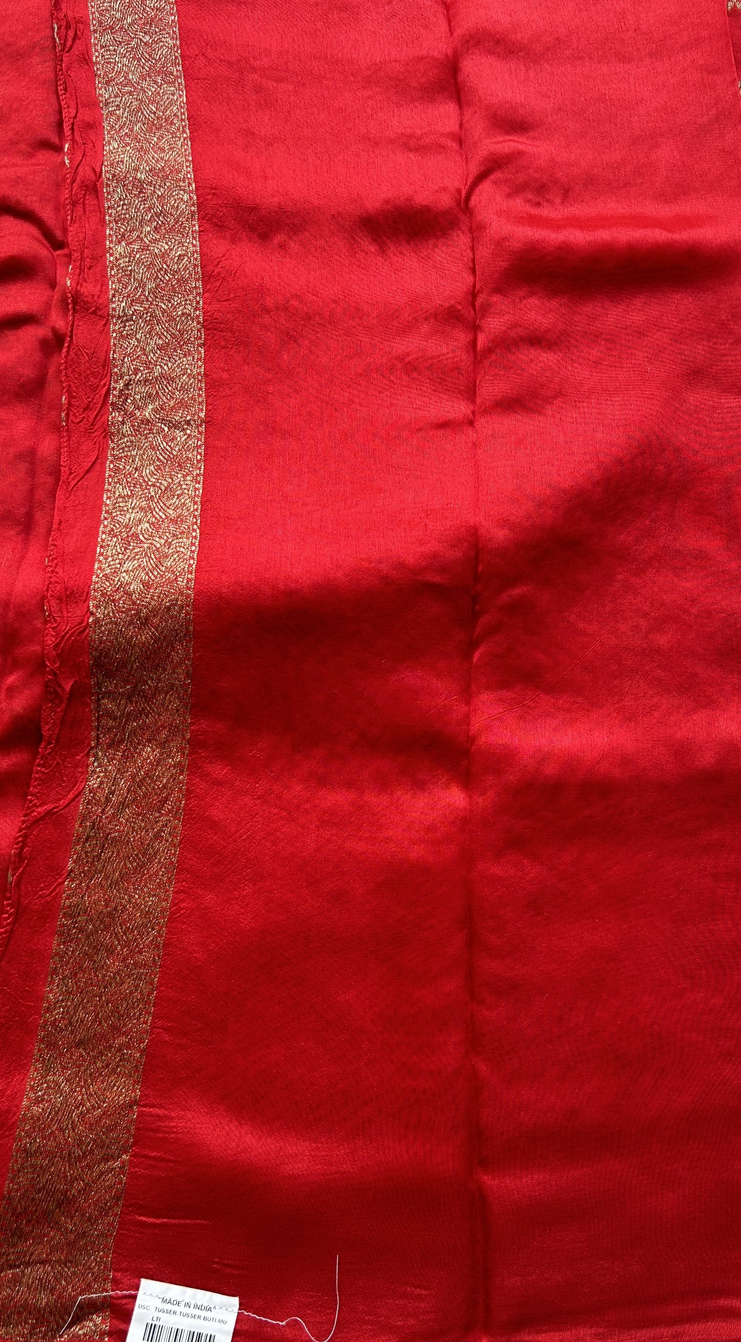 Banarasi Tussar Georgette Allover Saree Red Colored Paired with a Zari Border. - Sampradaya Designer Studio