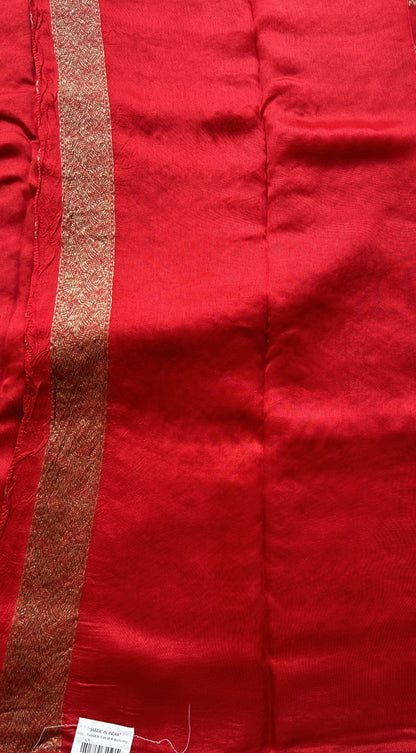 Banarasi Tussar Georgette Allover Saree Red Colored Paired with a Zari Border. - Sampradaya Designer Studio