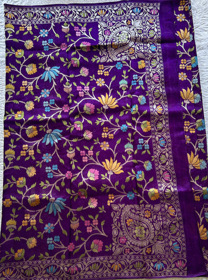 Banarasi Tussar Georgette Allover Saree Deep Violet Colored Paired with a Zari Border. - Sampradaya Designer Studio