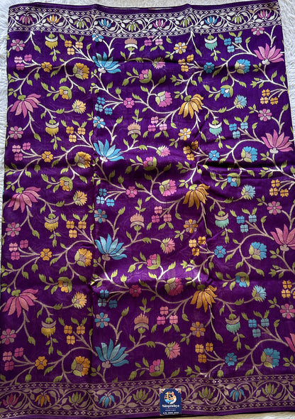 Banarasi Tussar Georgette Allover Saree Deep Violet Colored Paired with a Zari Border. - Sampradaya Designer Studio