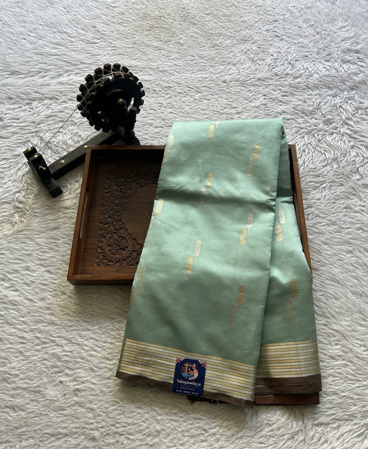 Banarasi Katan Silk Saree Sea Blue Colored Elegantly Paired with a Zari border. - Sampradaya Designer Studio