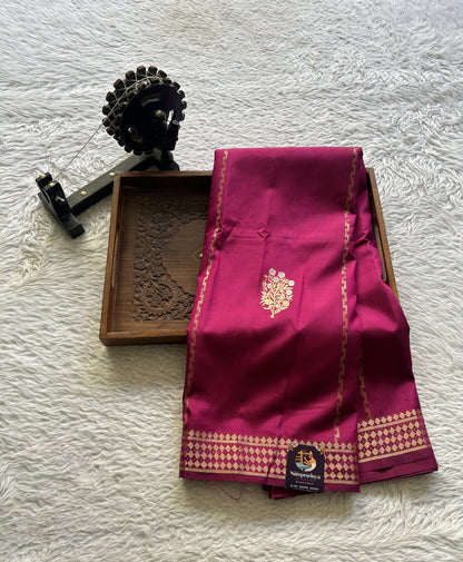 Banarasi Katan Silk Saree Hot Pink Colored Elegantly Paired with a Zari border. - Sampradaya Designer Studio