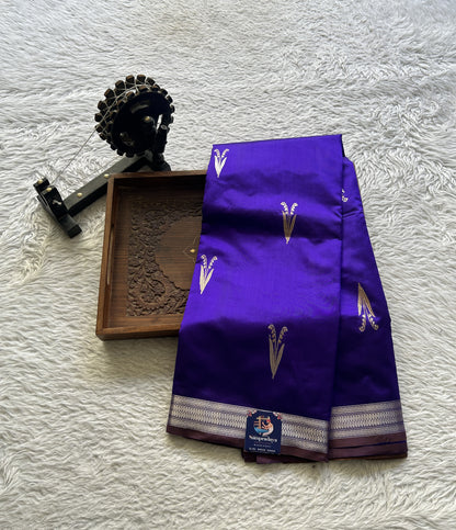 Banarasi Katan Silk Saree Royal Blue Colored Elegantly Paired with a Zari border. - Sampradaya Designer Studio