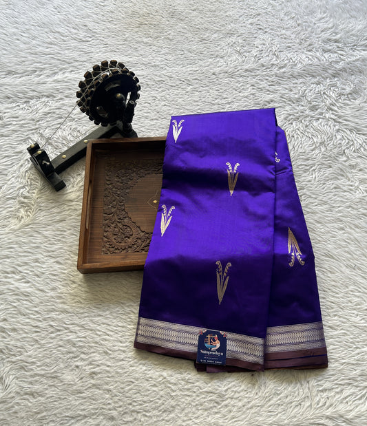 Banarasi Katan Silk Saree Royal Blue Colored Elegantly Paired with a Zari border. - Sampradaya Designer Studio