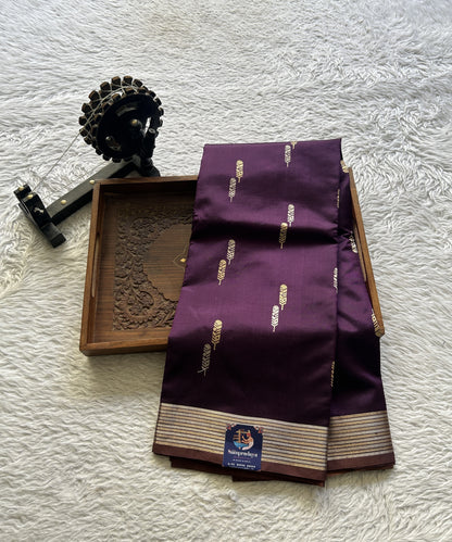 Banarasi Katan Silk Saree Deep Violet Colored Elegantly Paired with a Zari border. - Sampradaya Designer Studio
