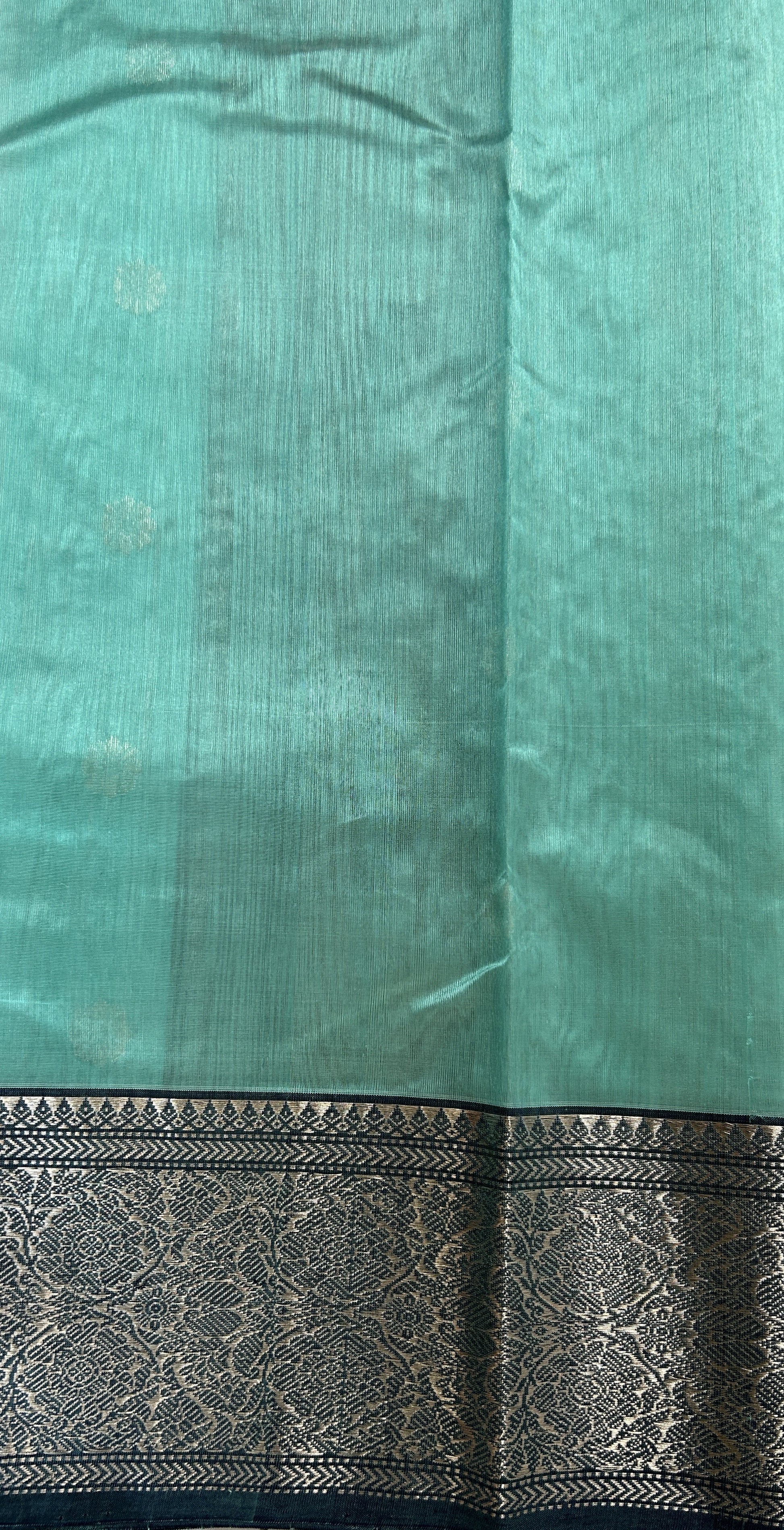 Chanderi Pattu Saree Sea Blue colored saree complemented with a Dark Grey Kanchi Border - Sampradaya Designer Studio