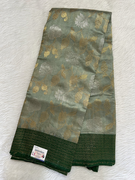 Chanderi Pattu Saree Pastel Green colored saree complemented with a Green Color Gold Zari border - Sampradaya Designer Studio