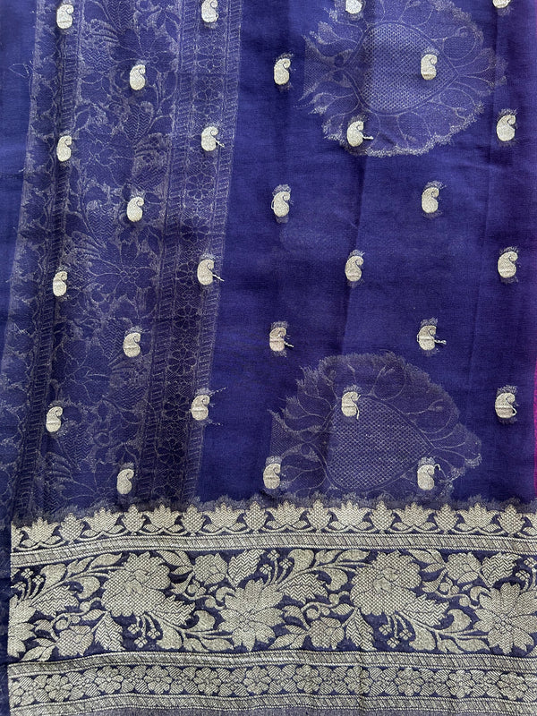 Semi Georgette Saree Pink Colored Elegantly Paired with Silver Zari Border. (Copy) - Sampradaya Designer Studio