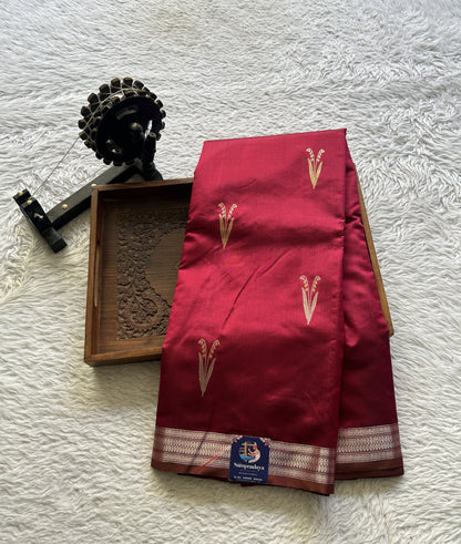 Banarasi Katan Silk Saree Magenta Colored Elegantly Paired with a Zari border. - Sampradaya Designer Studio