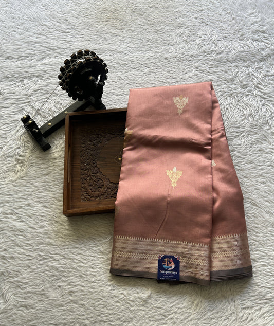 Banarasi Katan Silk Saree Light Pink Colored Elegantly Paired with a Zari border. - Sampradaya Designer Studio