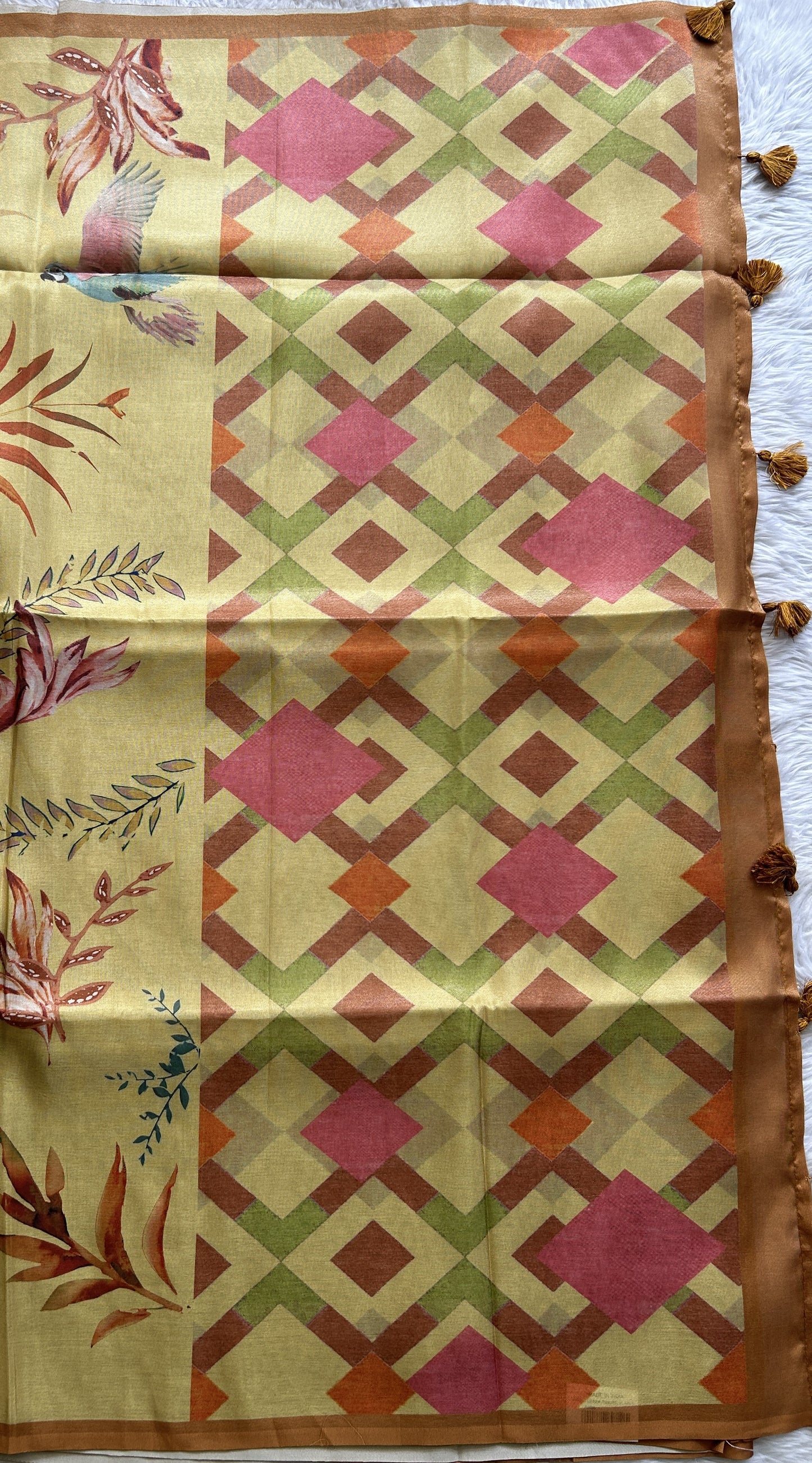 Semi Tussar Saree Yellow Colored complemented with a Borderless. - Sampradaya Designer Studio