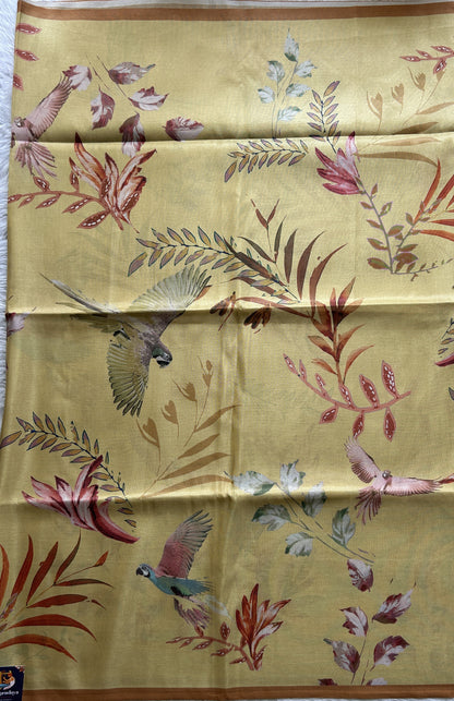 Semi Tussar Saree Yellow Colored complemented with a Borderless. - Sampradaya Designer Studio