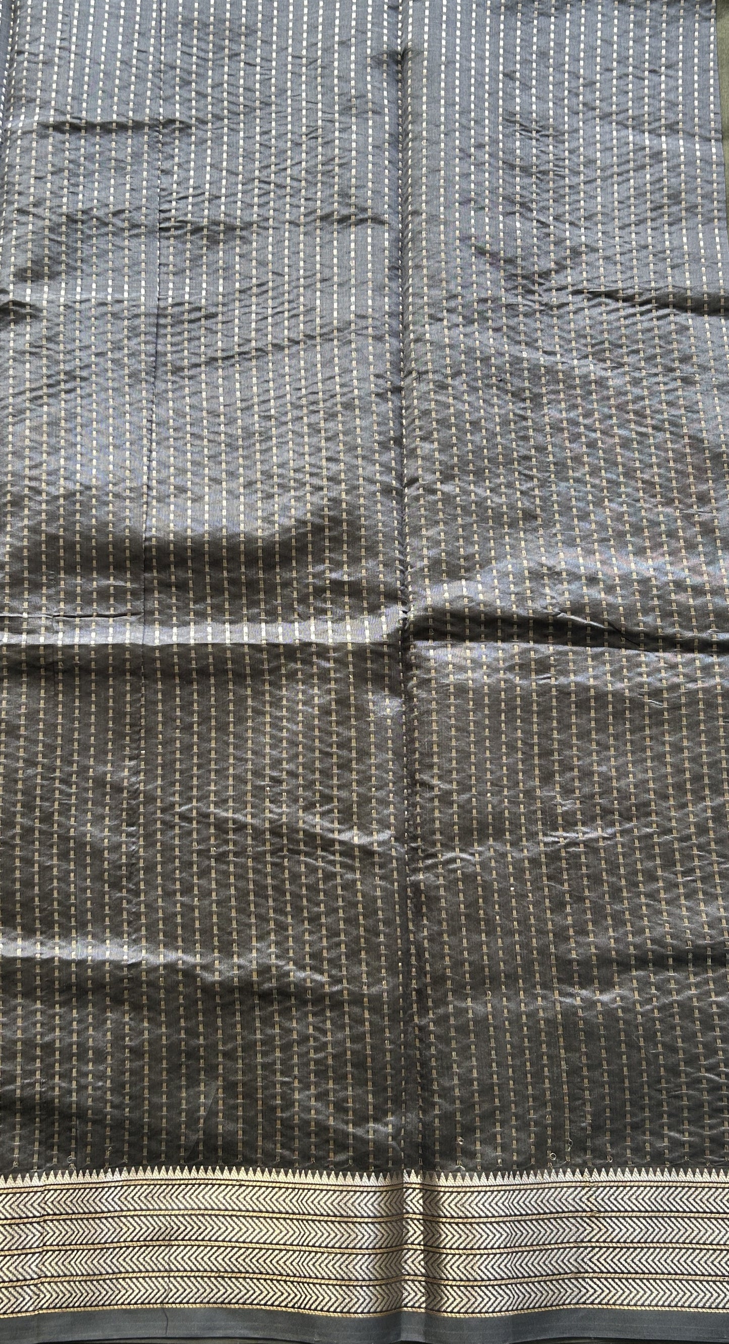 Banarasi Katan Silk Saree Cement Colored Elegantly Paired with a Zari border. - Sampradaya Designer Studio