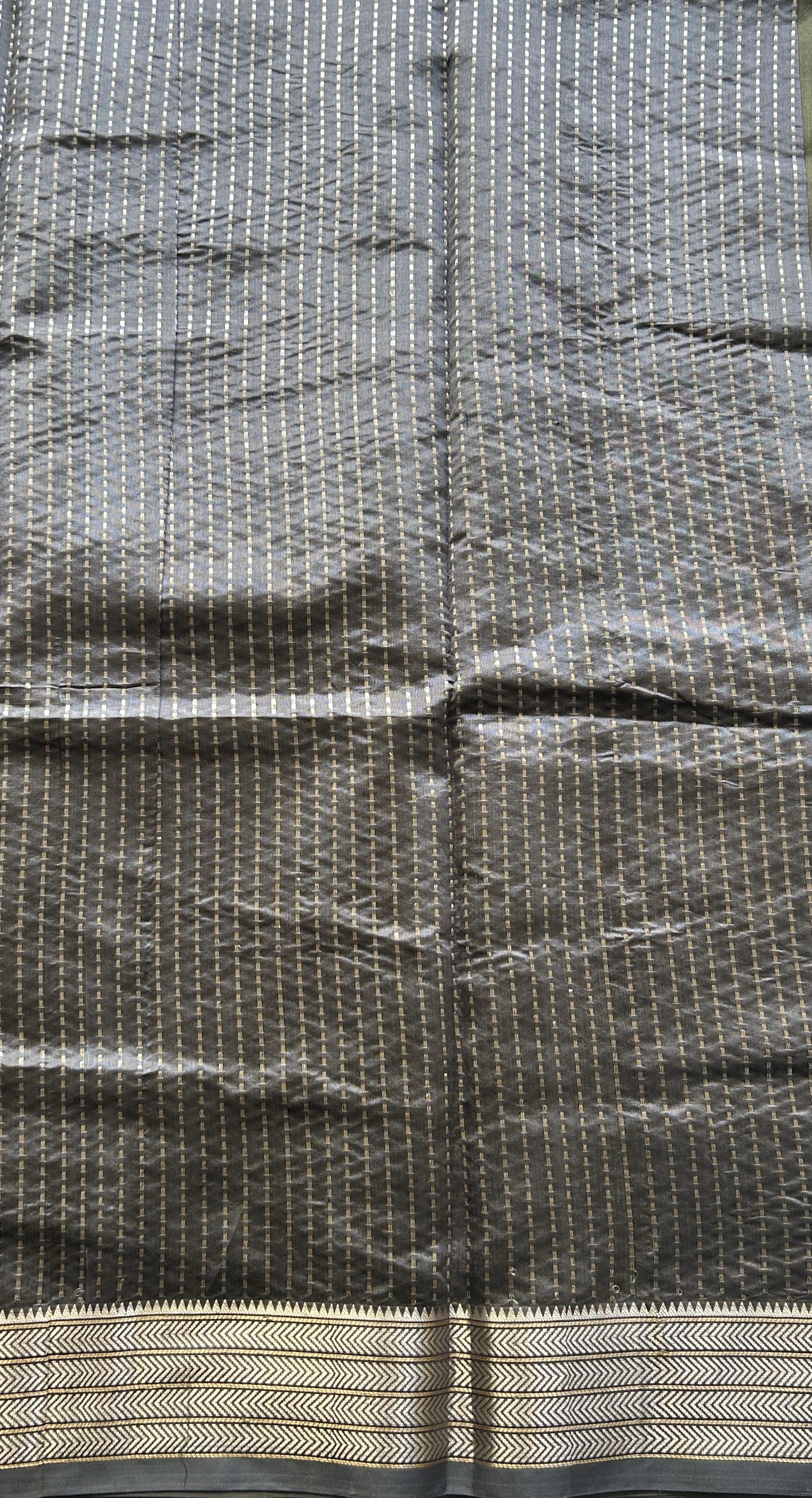 Banarasi Katan Silk Saree Cement Colored Elegantly Paired with a Zari border. - Sampradaya Designer Studio