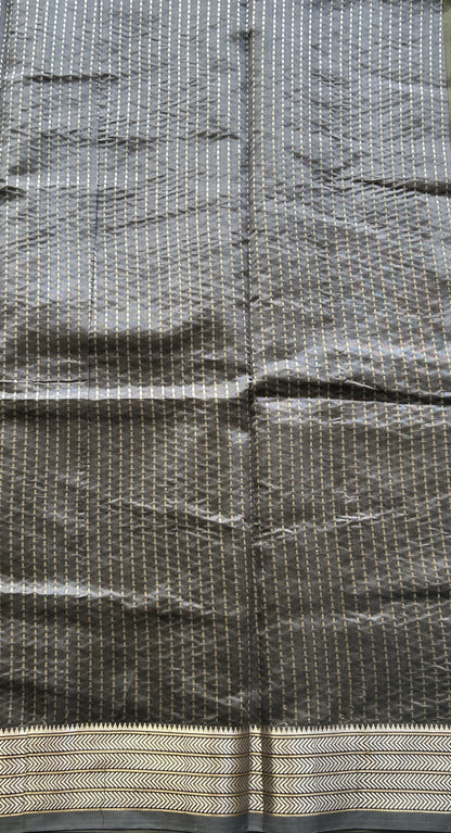 Banarasi Katan Silk Saree Cement Colored Elegantly Paired with a Zari border. - Sampradaya Designer Studio