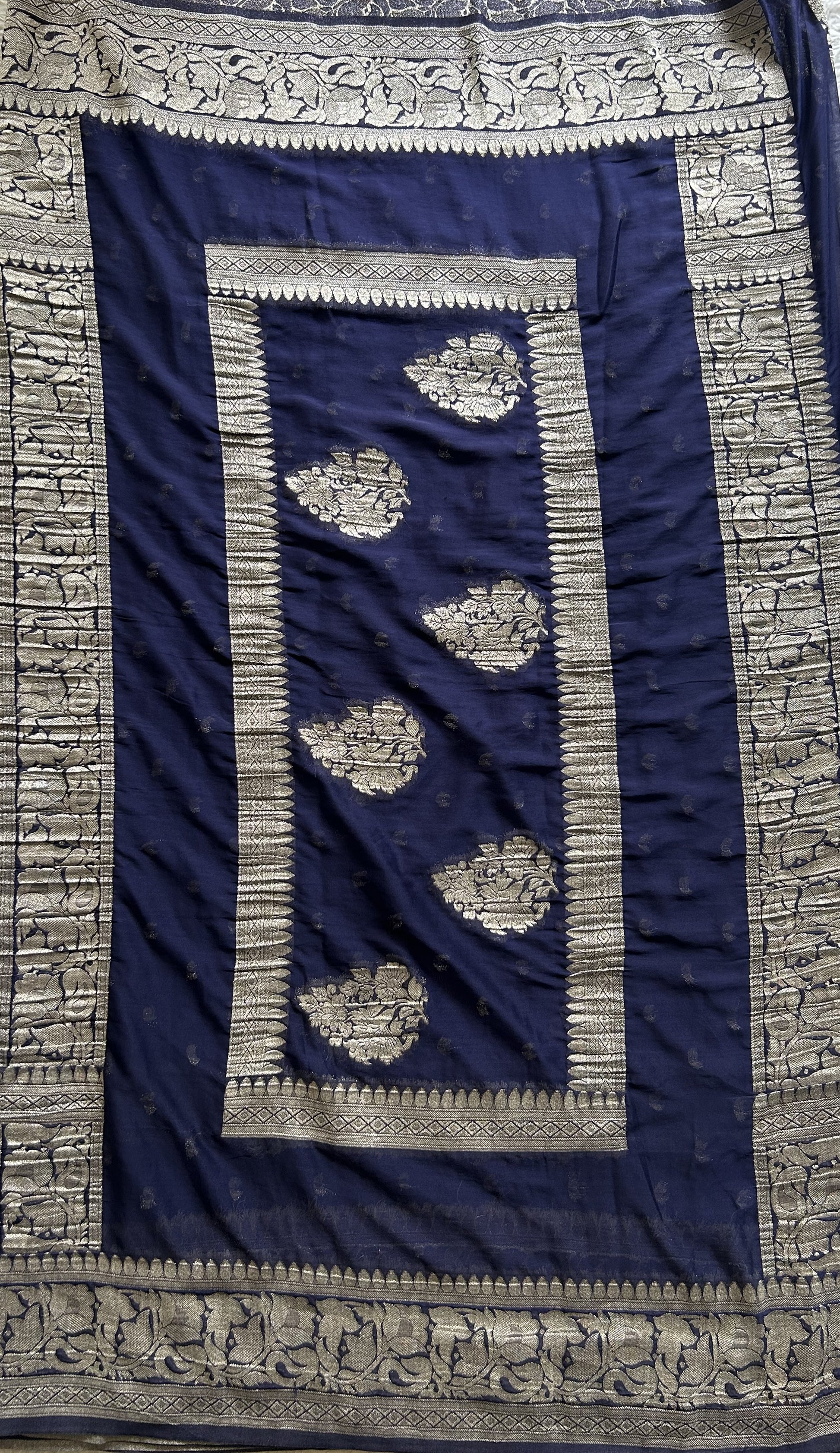 Semi Georgette Saree Pink Colored Elegantly Paired with Silver Zari Border. (Copy) - Sampradaya Designer Studio