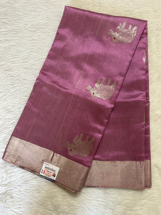 Chanderi Pattu Saree Flamingo Pink colored saree complemented with a Silver Zari Border - Sampradaya Designer Studio