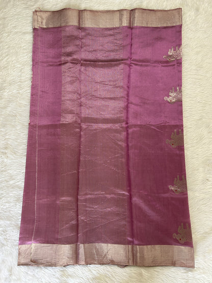 Chanderi Pattu Saree Flamingo Pink colored saree complemented with a Silver Zari Border - Sampradaya Designer Studio