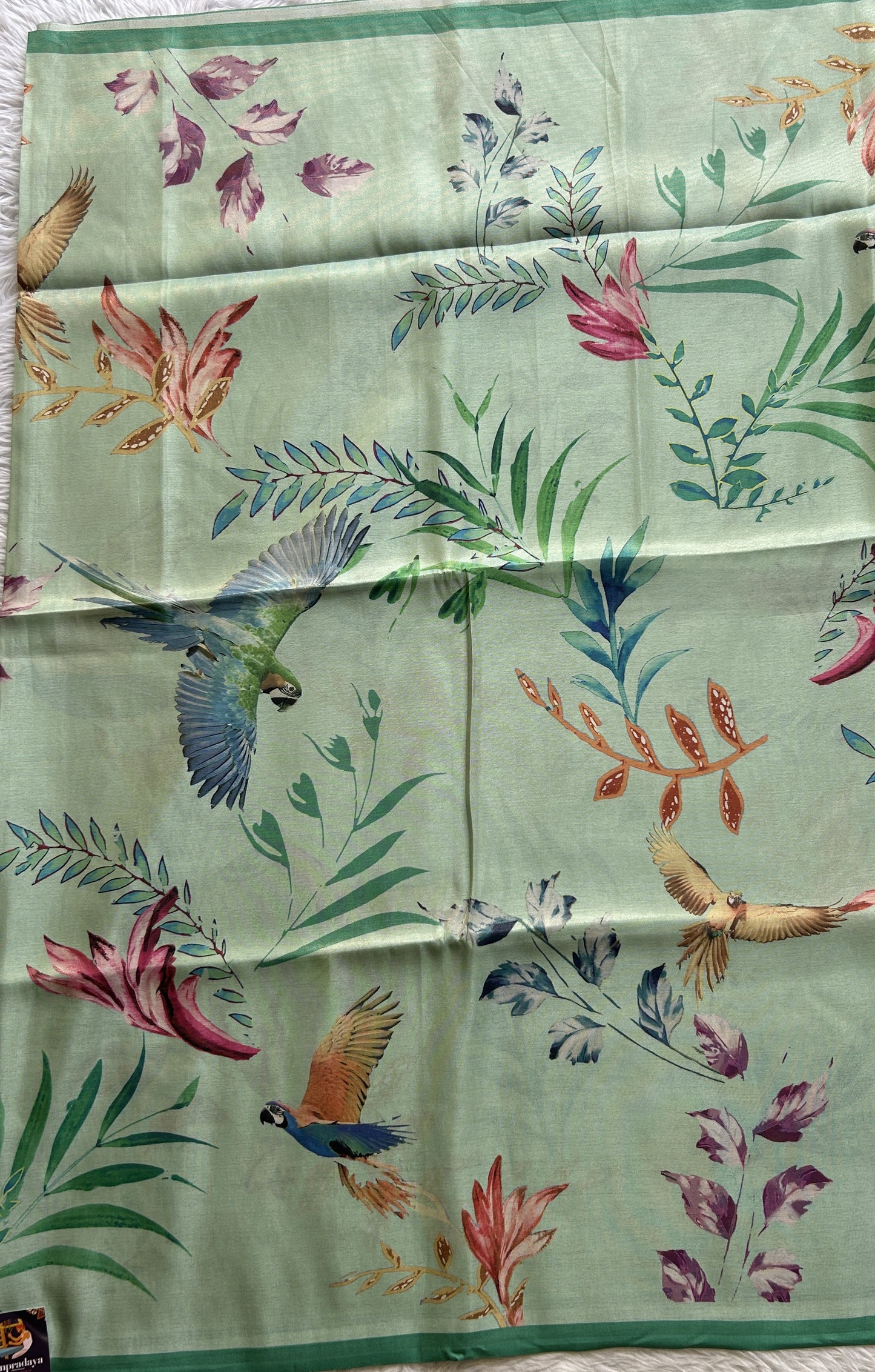 Semi Tussar Saree Sea Green Colored complemented with a Zari Border. - Sampradaya Designer Studio