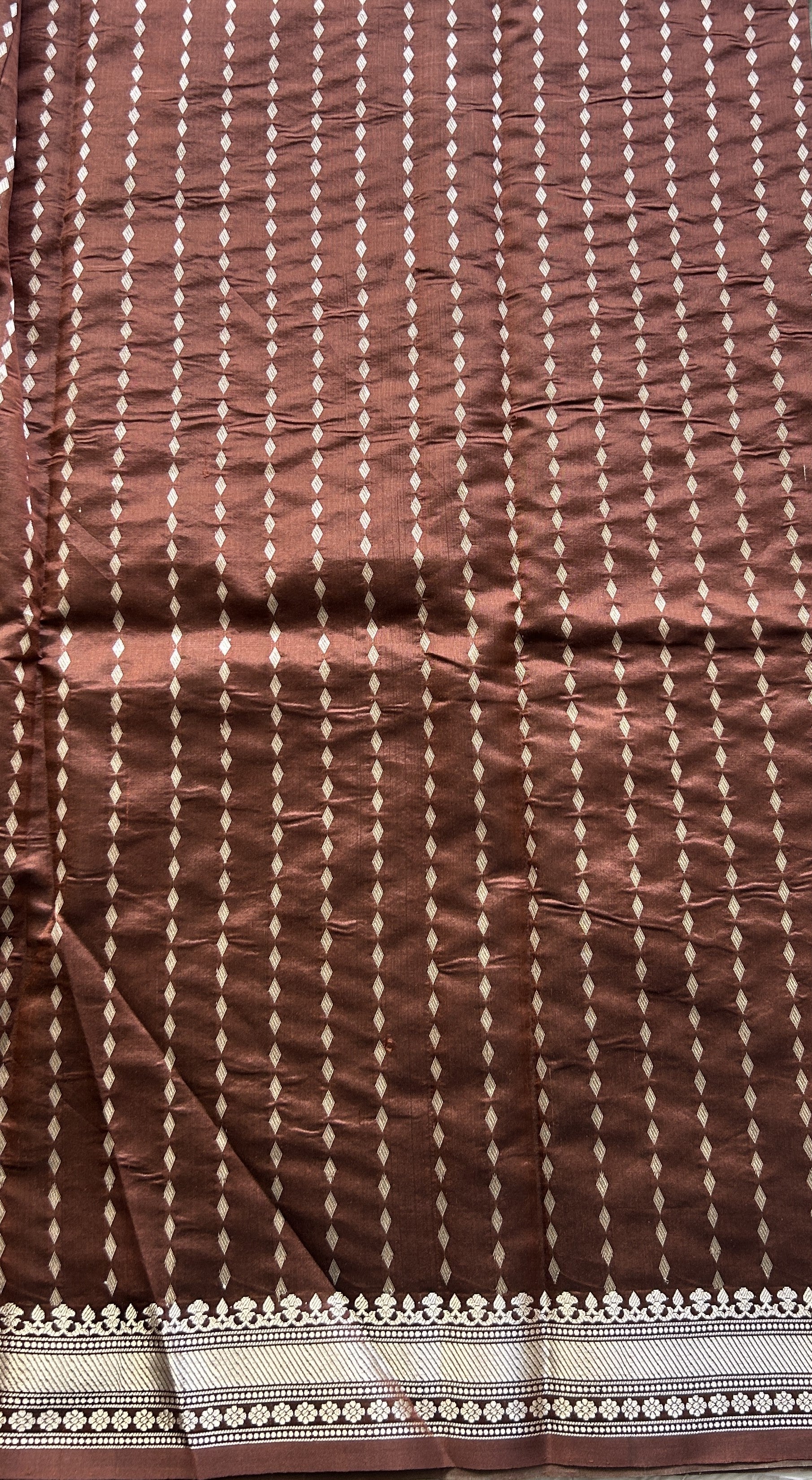 Banarasi Katan Silk Saree Light Gray Colored Elegantly Paired with a Zari border. - Sampradaya Designer Studio