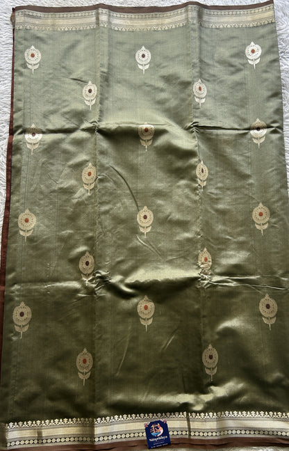 Banarasi Katan Silk Saree Light Gray Colored Elegantly Paired with a Zari border. - Sampradaya Designer Studio