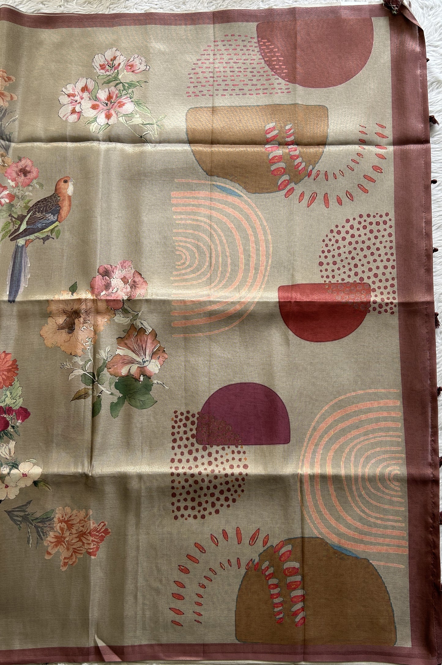 Semi Tussar Saree Metallic Colored complemented with a Zari Border. - Sampradaya Designer Studio