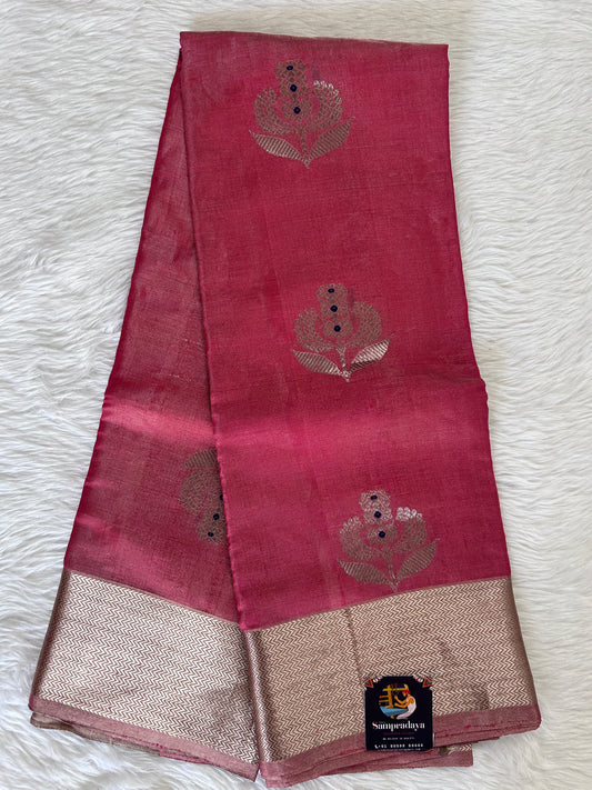 Chanderi Pattu Saree Venetian Red colored saree complemented with a Gold Zari Border - Sampradaya Designer Studio