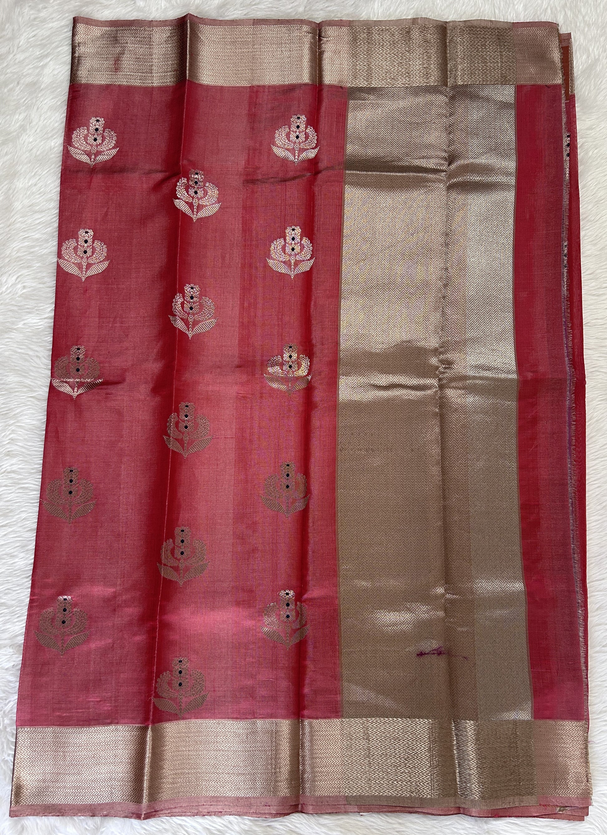 Chanderi Pattu Saree Venetian Red colored saree complemented with a Gold Zari Border - Sampradaya Designer Studio