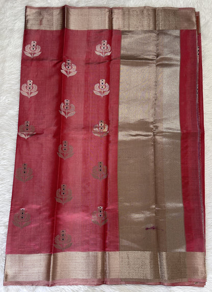 Chanderi Pattu Saree Venetian Red colored saree complemented with a Gold Zari Border - Sampradaya Designer Studio