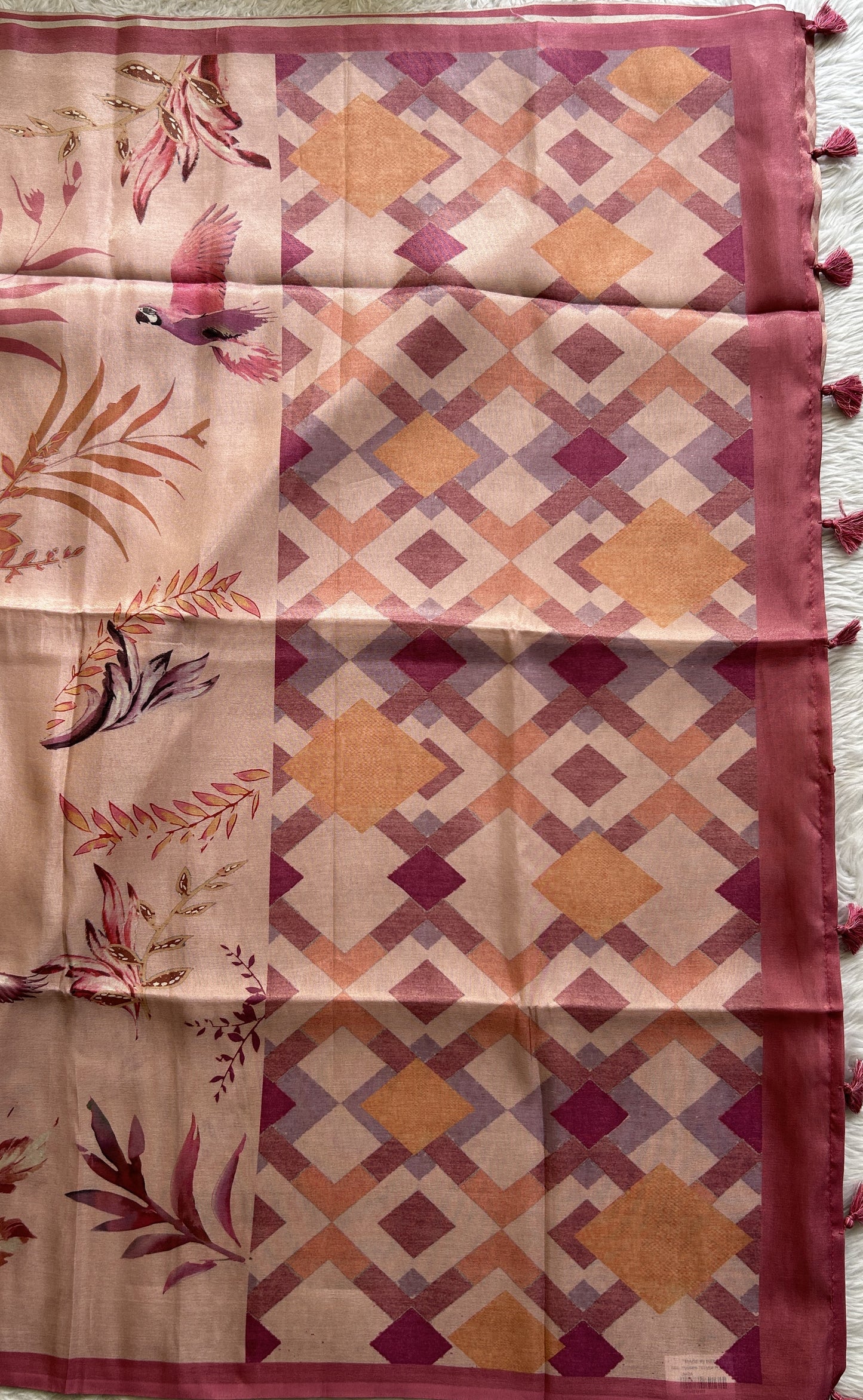 Semi Tussar Saree Baby Pink Colored complemented with a Zari Border. - Sampradaya Designer Studio