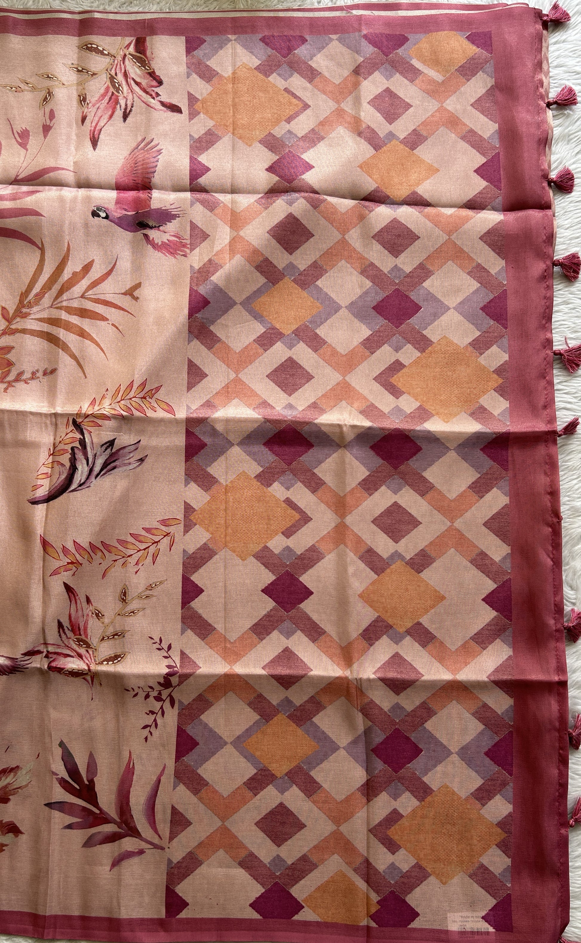 Semi Tussar Saree Baby Pink Colored complemented with a Zari Border. - Sampradaya Designer Studio